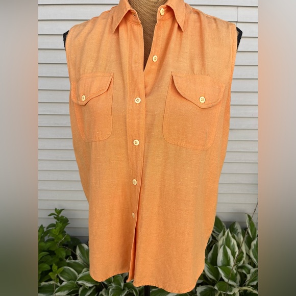 Tops - Linen Blend Relaxed Fit Top Tangerine Orange Sleeveless Size 8